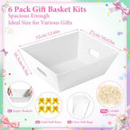 EVELOMO 6 Pack White Empty Gift Baskets to Fill - 12" x 10" Large Baskets for Gifts Empty, Sturdy DIY Gifts Baskets Sets with 500g Crinkle Cut Papers for Birthdays Weddings Graduation Party - Image 3