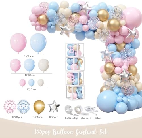 Bear Gender Reveal Decorations, He or She Baby Gender Reveal Party Decoration, Boy or Girl Bear Theme Party Supplies, Backdrop BABY-Box Tablecloth Mom to Be Sash Dad to Be Pin Balloon Arch - Image 3