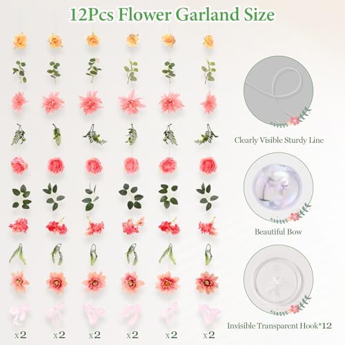 Livole 12Pcs 72Ft Wildflower Garland with Bow Hanging Flower Wall Backdrop - Image 4
