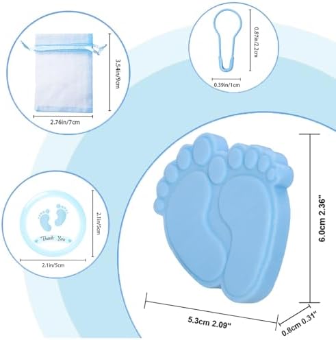 50 Sets Baby Feet Scented Soap Baby Shower Favors for Guests Blue Mini Handmade Soap with Thank You Tags, Organza Bags and Pins for Gender Reveal Birthday Party Supplies (50, Blue) - Image 2