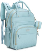 BabbleRoo Leather Diaper Bag Backpack - Baby Essentials Travel Baby Bag, Multi function, Water Resistant, with Changing Pad, Stroller Straps & Pacifier Case – Unisex, Powder Blue by BabbleRoo