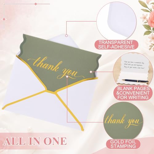 200 Set Thank You Cards with Envelopes Stickers 5 Colors Beautiful Thank You Cards Bulk Elegant Blank Notes Card for Business, Wedding, Baby Shower, Graduation, Birthday, All Occasions - Image 4