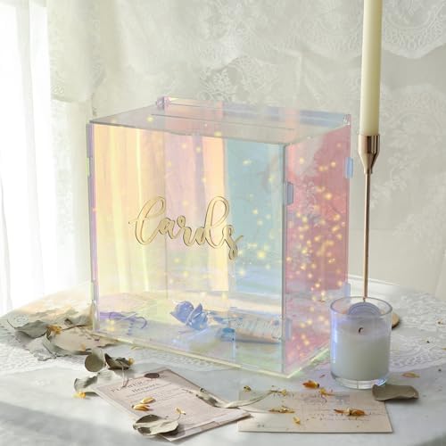 Acrylic Wedding Card Box with LED Lights, Colorful Gift Card Box for Party by OurWarm