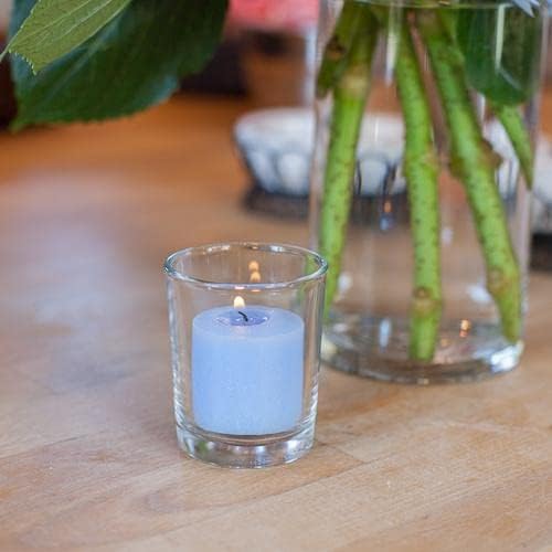 Set of 72 Richland Votive Candles Light Blue Unscented and 72 Clear Glass Eastland Votive Holders - Image 5
