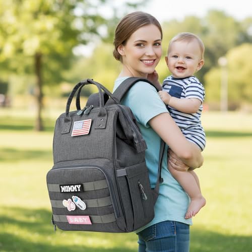 Diaper Bag Backpack for Dad and Mom with USB Charging Port Stroller Straps and Insulated Pocket,army military Travel Nappy Backpack for Daddy/Mommy (Dark Grey) - Image 2