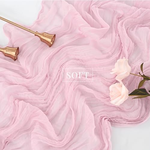Light Pink 12 Pcs Cheesecloth Table Runner 10FT Runner for Tables Gauze Fabric 35 x 120 Inches Long Boho Table Runner Decoration Rustic Sheer Runner for Wedding Birthday Baby Shower Party (Light Pink) - Image 4