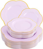 Liacere 50PCS Purple Plastic Plates-Heavy Duty Lavender Purple Disposable Plates-Purple Gold Plastic Plates-25PCS Purple Dinner Plates,25PCS Purple Dessert Plates for Party & Baby Shower ＆ Wedding by Liacere