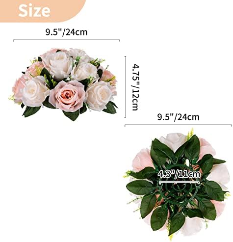 NUPTIO Flower Balls for Wedding Centrepieces - 6 Pcs 9.5in Diameter Artificial Flower Ball Arrangement Bouquet Peachy Pink & Creamy White Fake Rose Flowers Party Centerpieces for Weddings Tables - Image 5