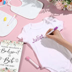 Roowest 35 Pcs Baby Shower Bibs Game with Bib Bodysuit Marker, Flower - Image 5
