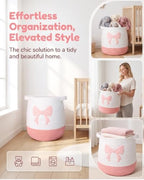 Large Cotton Rope Storage Basket with Pink Bow (17.7"x15.7", 55L), Collapsible Laundry Hamper for Baby Girl Nursery, Woven Toy Organizer with Handles, Blanket Basket for Bedroom, Bathroom, Playroom - Image 5
