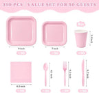 Vyntra 350 Pcs Pink Square Paper Plates and Napkins Set, Serves 50 - Image 2