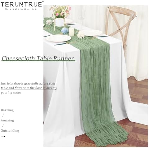 Teruntrue 20 Pack Sage Green Cheesecloth Table Runner 17x108 Inch, Boho Gauze Sheer Fabric Cheese Cloth Table Runners for Wedding Party Bridal Shower Baby Shower Birthday Home Decor Garden Farmhouse - Image 5