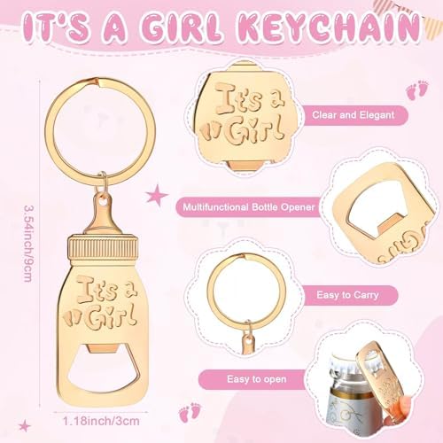 Vesici 20 Set Baby Shower Favors for Guests Acrylic Shot Glasses Gold Bottle Opener Keychains Thank You Tags and Bags for Baby Shower Party Gender Reveal Party Guests Return Gift(Pink Bear) - Image 3