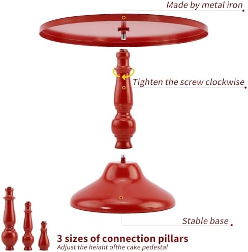 Set of 3 Red Cake Stands, QENUIITEA Metal Round Cake Holder Dessert Pie Pizza Display Stand 8" 10" 12" Serving Tray Decoration for Wedding Celebration Party Birthday Baby Shower - Image 3