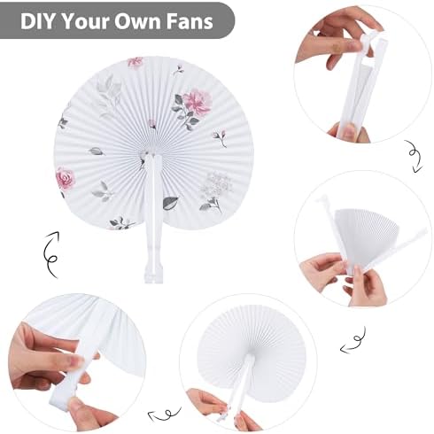 MCEAST 150 Pieces White Party Paper Fans Decorations Folding Fan Handheld Fan Round Shaped Paper Fans with Handle Hand Fans for Wedding Birthday Party Favors - Image 3