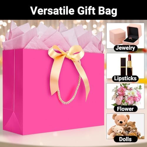 EUSOAR Gift Bags with Ribbon, 20pcs 16"x6"x12" Hot Pink Thank You Paper Bags with Handles, Large Gift Wrap Shopping Treat Bags Bulk for Wedding Party Favor Baby Showers Bridesmaid Birthday - Image 4