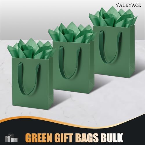 YACEYACE Green Gift Bags 20Pack, Green Gift Bags with Tissue Paper - Image 6