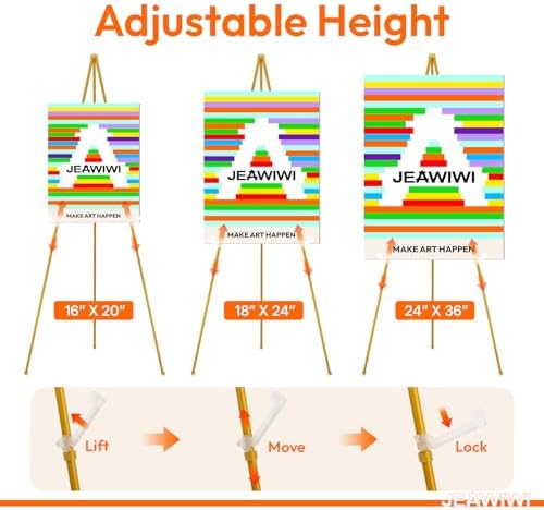 JEAWIWI 7 Pcs Lightweight Easel Stand, 66 Inch, Gold, with Portable Bags - Image 4