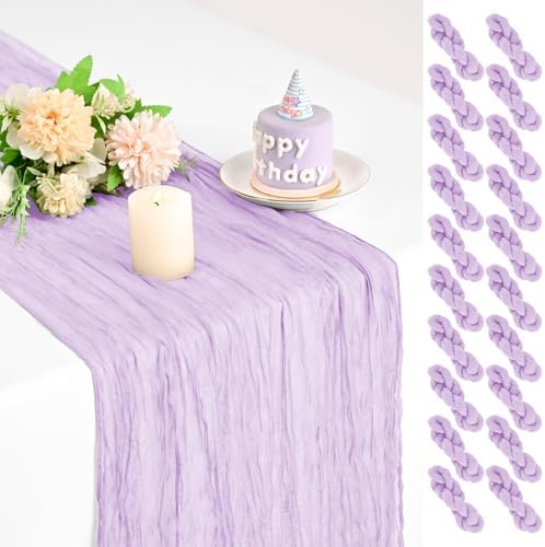 Teruntrue 20 Pack Lilac Cheesecloth Table Runner 17x108 Inch, Boho Gauze Sheer Fabric Cheese Cloth Table Runners for Wedding Party Bridal Shower Baby Shower Birthday Home Decor Garden Farmhouse by Teruntrue