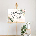 Andaz Press Custom Large Baby Shower Canvas Welcome Sign, 16 x 20 Inches, Pink Hibiscus Tropical Palm Leaves, Guestbook Alternative, Personalized Sign Our Canvas, Tropical Baby Shower, Baby Sprinkle - Image 2