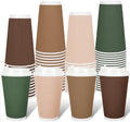Whaline 100 Pcs Woodland Themed Disposable Coffee Cups with Lids 16 Oz Brown Green Paper Cup Corrugated Ripple Wall Insulated Hot Cup for Home Office Party Supplies by Whaline