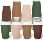 Whaline 100 Pcs Woodland Themed Disposable Coffee Cups with Lids 16 Oz Brown Green Paper Cup Corrugated Ripple Wall Insulated Hot Cup for Home Office Party Supplies by Whaline