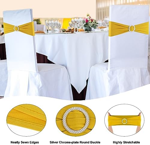 Gold Chair Sashes 50 Pack Spandex Stretch Chair Band Sashes with Buckles for Folding Chairs Wedding Party Reception Baby Shower Events Banquet Decorations - Image 3