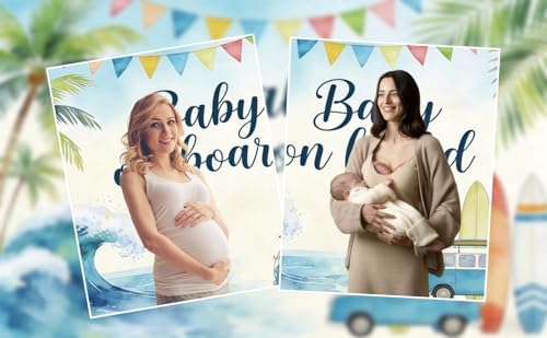 13x6ft Baby On Board Theme Backdrop Summer Beach for Baby Shower Party Decorations Banner Summer Beach Backdrops for Photography Background Newborn Birthday Cake Table Photo Props - Image 7
