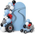 Arch Backdrop Cover for Fast ONE Racing Car Birthday Party Arch Spandex Fabric Cover Checkered Tire Track Car Kids Boys Baby Shower Parties Decors (4366,2.2x5ft) by HISDH