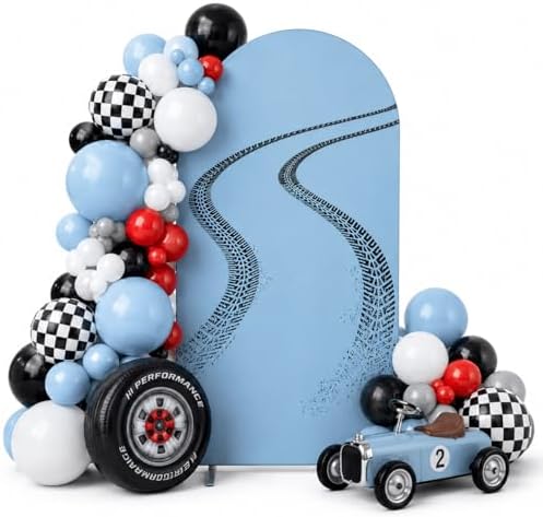 Arch Backdrop Cover for Fast ONE Racing Car Birthday Party Arch Spandex Fabric Cover Checkered Tire Track Car Kids Boys Baby Shower Parties Decors (4366,2.2x5ft) by HISDH