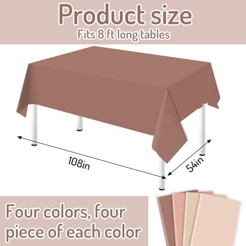 Whaline 16 Pcs Boho Brown Plastic Tablecloth 4 Brown Colors Rectangle Table Cover Waterproof Skin Colors Table Cloth for Party Tables Decoration Supplies, 54 x 108 Inch - Image 2
