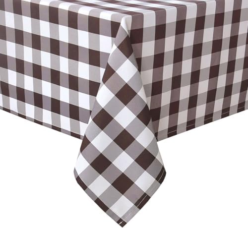 Hiasan Checkered Tablecloth Rectangle 60 x 84 Inch, Coffee and White by Hiasan