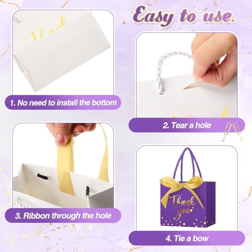 Jetec 45 Pcs Mini Thank You Gift Bag with Handle, Purple/gold - Image 6