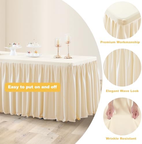Wish Care Light Champagne Polyester Table Clothes for 4 Foot Rectangle Tables, Wrinkle Free Fitted Table Cover with Pleated Ruffle Table Skirt for Birthday Party Wedding Trade Show Event Display - Image 5