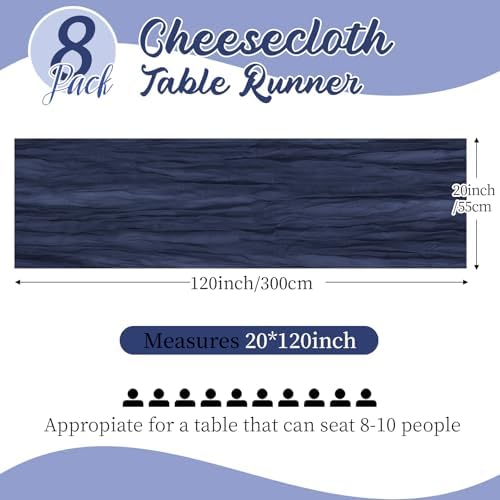 8 Pack Navy Blue Cheesecloth Table Runners 20x120 Inch Gauze Table Runner Cheese Cloth 10FT Blue Table Runner Rustic Sheer Runner for Wedding Baby Shower Birthday Party Table Decor - Image 2