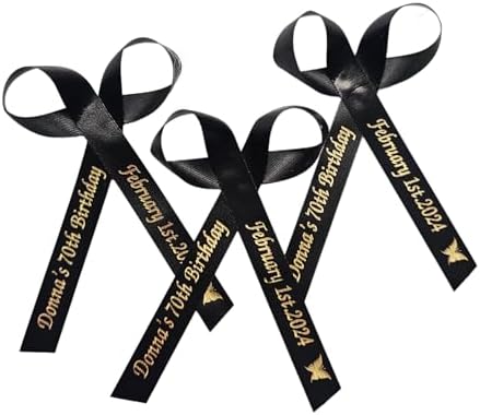25 Personalized Ribbons Assesmbled Bows Custom Bridal Shower Favor Party Favors Wedding Bridesmaid Memorial Ribbons Funeral Baby Invitations Mis XV años Quinceanera (Black Ribbon) by AmysBubbling