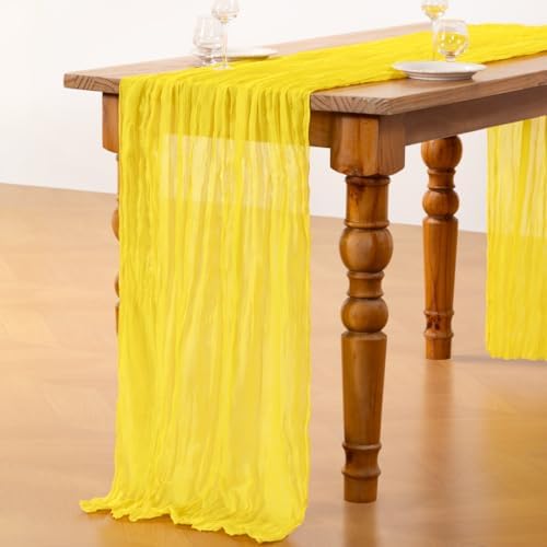 DeZerlor Lemon Yellow Cheesecloth Table Runners 2 Pack Summer Boho Runners - Image 4