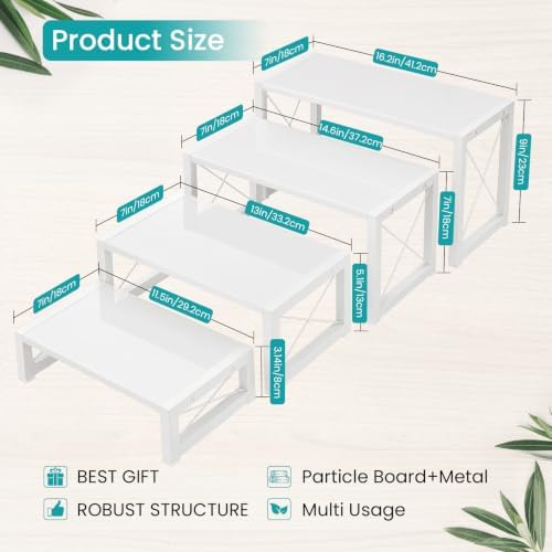 ELITEROO Tiered Display Stand, Wooden 4 Tier Display Risers, Nesting Cupcake Stand for Dessert, Food, Cupcake, Collectibles, Buffet Table, and Market Vendor Events Retail Shelf Organizer, White - Image 6