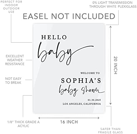 Andaz Press 16"x20" White Acrylic Personalized Baby Shower Welcome Sign, Gender Neutral Large Custom Sign for Easel Stand, Modern Hello Baby Shower Decorations - Image 5