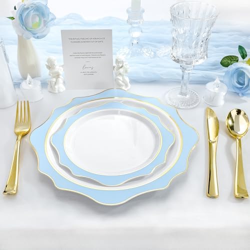realluck 100Pcs White & Blue Plastic Plates for 50 Guests - Image 6