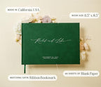 MUUJEE Personalized Guestbook in Emerald - Premium Custom Modern Guest Book for Wedding Reception, Birthday Party or Events w/Bookmark Blank Pages for Signing 11.5 x 8.5 inches - Image 3