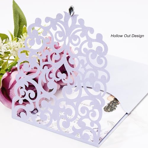 50PCS Blank Wedding Invitations with Envelopes and RSVP Cards Light Purple - Image 6