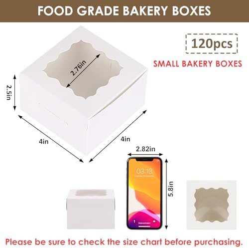 120pcs Small Cookie Boxes with Window, 4x4x2.5 In White Bakery Boxes - Image 2