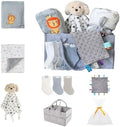 CREVENT Gift Set for Newborns -Diaper Caddy Organizer Basket with 2 Blankets, 1 Taggie, 1 Lovey, 3 Socks，1 Gift Bag with Ribbon - Welcome Essential Baby Shower (Neutral by CREVENT
