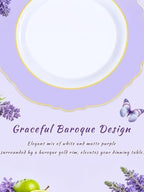 WDF 150Pcs Purple Plates Disposable - Baroque Lavender Purple and Gold Plates - 25Guest Plastic Dinnerware Ideal for Wedding/Party/Birthday/Bridal Shower - Image 3