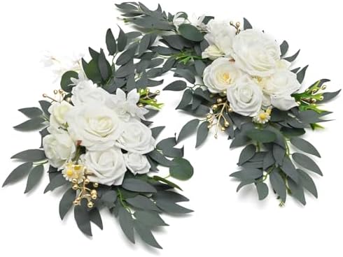 2Pcs Faux Floral Swag for Wedding Welcome Signs, Elegant Floral Decor for Ceremony and Reception, Ideal for Home Decoration (White) - Image 7