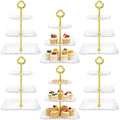 6 Sets of 3 Tier Tea Party Cupcake Stand, White Plastic Cupcake Dessert Plates Square Display Trays for Cake Fruit Candy Display Tower for Wedding Birthday Baby Shower Decorations by Gandeer