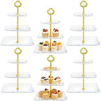 6 Sets of 3 Tier Tea Party Cupcake Stand, White Plastic Cupcake Dessert Plates Square Display Trays for Cake Fruit Candy Display Tower for Wedding Birthday Baby Shower Decorations by Gandeer