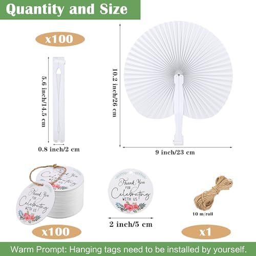 MCEAST 100 Pack White Folding Handheld Paper Fans, Wedding Favor Fans - Image 2