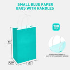 DjinnGlory 100 Pack Small Size Teal Blue Paper Gift Bags with Handles Bulk 9x5.5x3.15 Inch for Holiday Birthday Wedding Baby Shower Party Favors, Business Merchandise Shopping Bags - Image 3